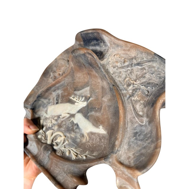 Stone Vintage Incolay Stone Desk Organizer - Deer Hunting Scene - Rustic Forest For Sale - Image 7 of 11