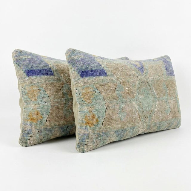 Mid-Century Modern Striped Kilim Lumbar Pillow Cover 11'' X 24'' - Set of Two For Sale - Image 3 of 4