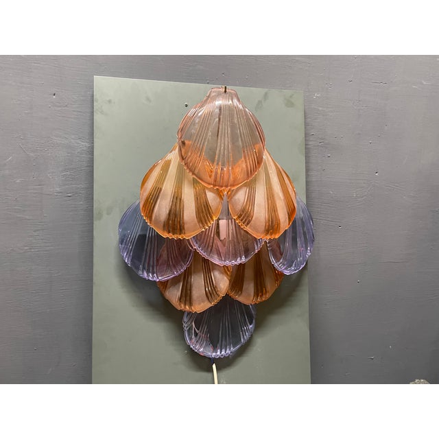 Metal Large Glass Shell Wall Sconces, 1980s, Set of 2 For Sale - Image 7 of 15