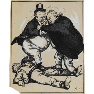 Gabriele Galantara, Quarreling Politicians, Mixed Media on Paper, Early 20th Century For Sale