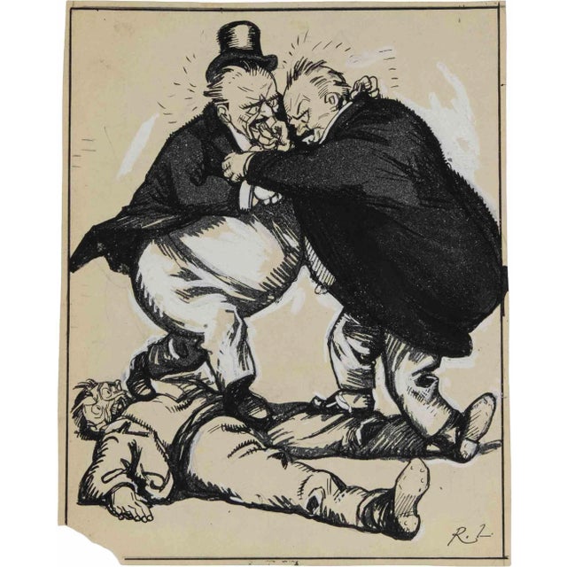 Gabriele Galantara, Quarreling Politicians, Mixed Media on Paper, Early 20th Century For Sale