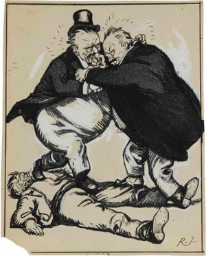 Gabriele Galantara, Quarreling Politicians, Mixed Media on Paper, Early 20th Century