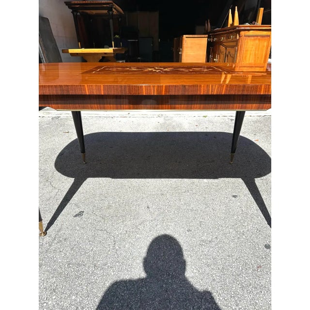 1940s French Art Deco Exotic Macassar Ebony Writing Desk / Dining Table For Sale - Image 6 of 12