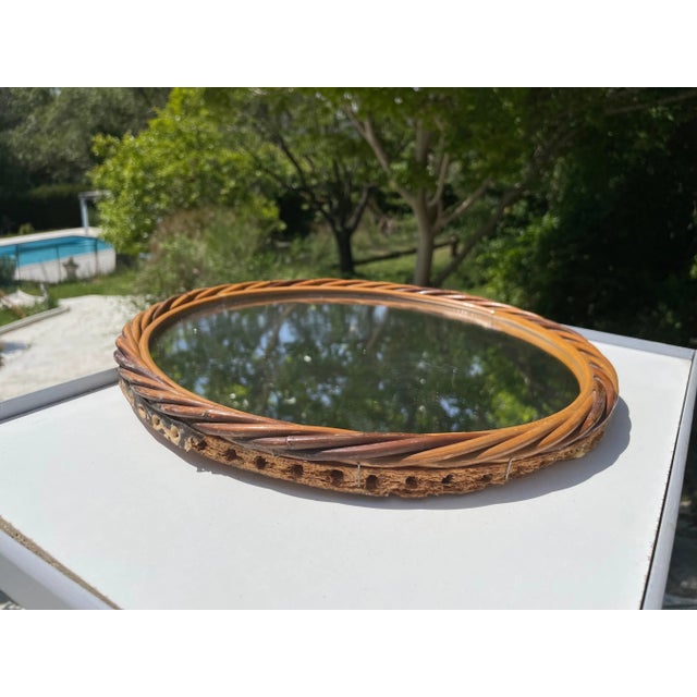 French Mirror in Reed Rattan, 1960 For Sale - Image 4 of 6