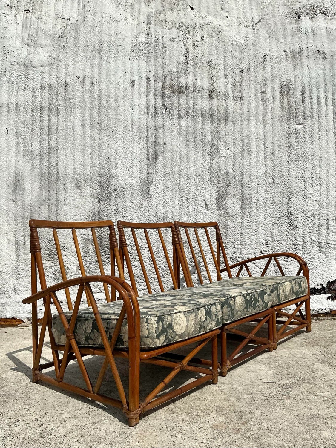 Vintage Coastal Heywood Wakefield Bent Rattan Sofa - Top view