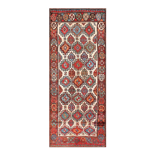 1850s Ivory Geometric Tribal Antique n.w. Persian Rug 3'10" X 9'4" Handmade Wool Carpet For Sale