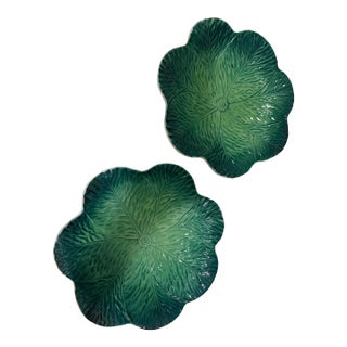 Late 20th Century Italian Cabbage Leaf Serving Bowls - a Pair For Sale