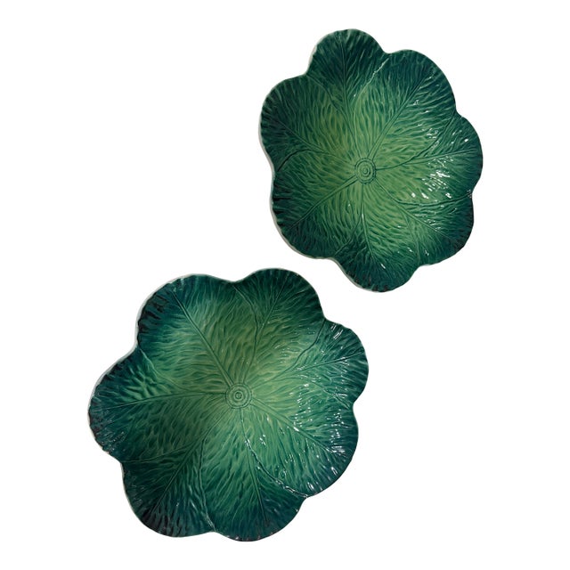 Late 20th Century Italian Cabbage Leaf Serving Bowls - a Pair For Sale