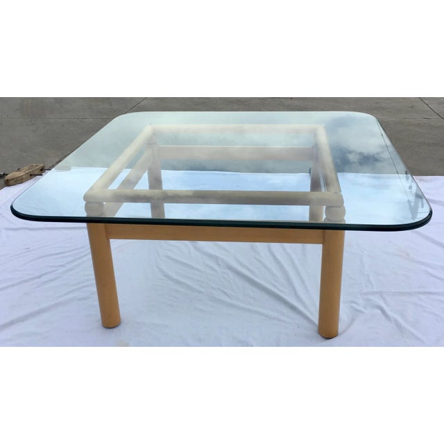 Late 20th Century Contemporary Ethan Allen Birch Base Thick Glass Top Coffee Table For Sale - Image 9 of 13