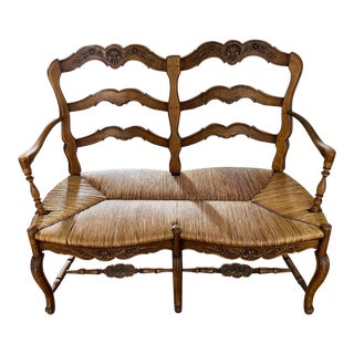 Vintage Pierre Deux French Country Arm Rush Seat Bench For Sale