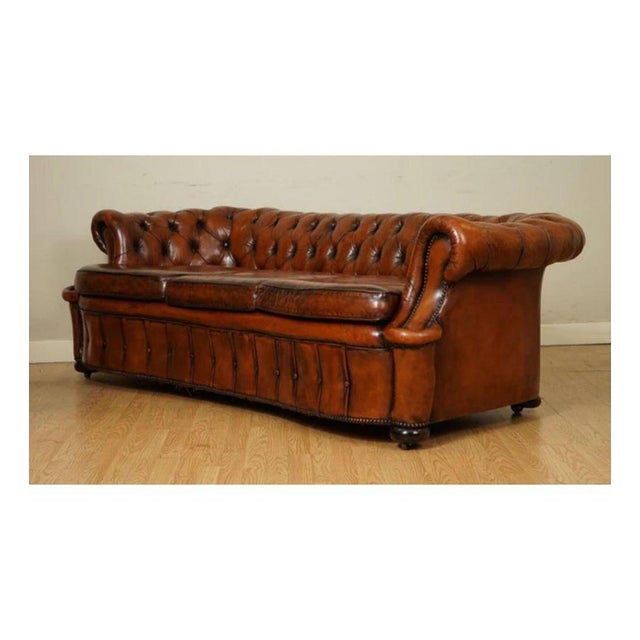 Brown Whiskey Brown Hand-Dyed Leather Chesterfield Club Sofa For Sale - Image 8 of 13
