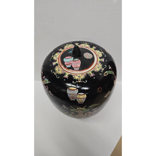 Vintage Famille Noire Ginger Jar With Vibrant Colored Designs For Sale - Image 10 of 11