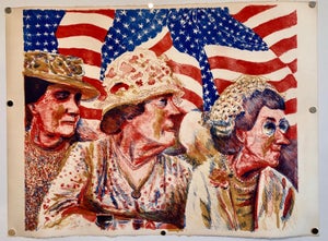 Sid Chafetz, Ohio Art Modern Americana Patriotic Lithograph American Flag Attentive Patriots