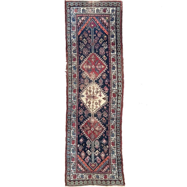 Name: PASTEL Purples, Tangerine, Tiffany Blues & Kiwi Greens | Narrow Antique Northwest Persian Runner Size: 2.8 x 9.9...