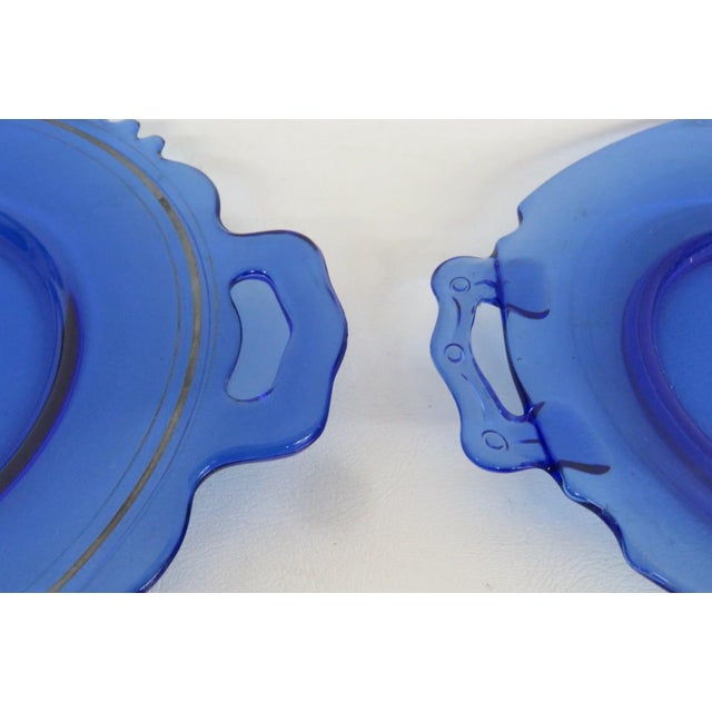 Early 20th Century Le Smith Mount Pleasant Cobalt Blue Glass Plates With Handles Set of Five For Sale - Image 11 of 18