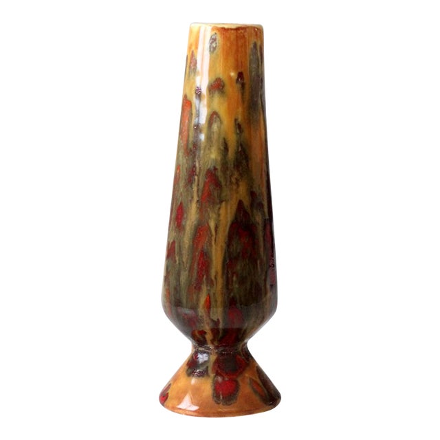 Mid-Century Studio Pottery Bud Vase With Lava Glaze For Sale