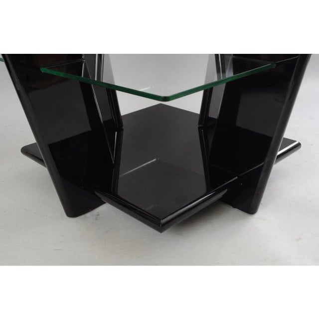 Late 20th Century Late 20th Century Black Lacquer & Glass 3 Tier Space Age End Tables - A Pair For Sale - Image 5 of 11