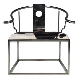 Sculptural Stainless Steel Armchair with Cowhide by Eichholtz, 1990s For Sale