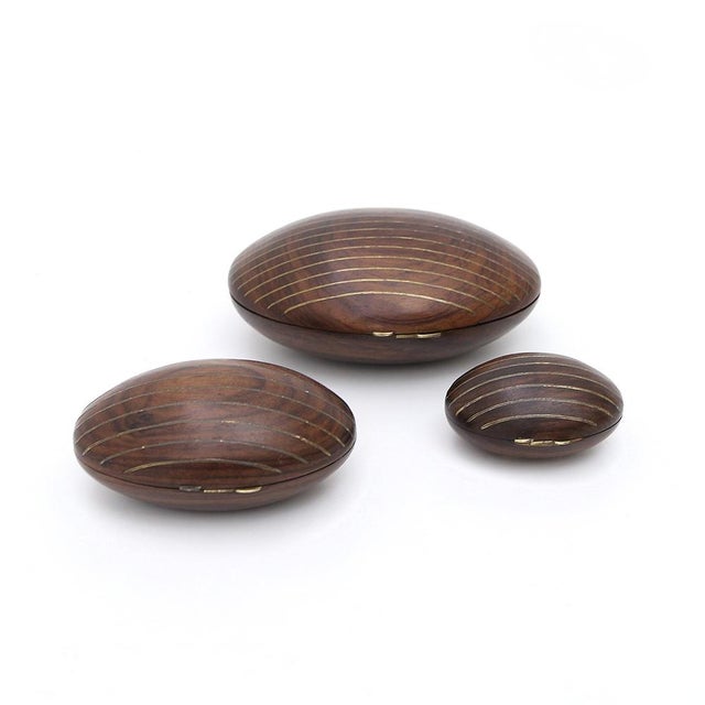 Wooden and Brass Clamshell Boxes, 1960s , Set of 3 For Sale - Image 15 of 15