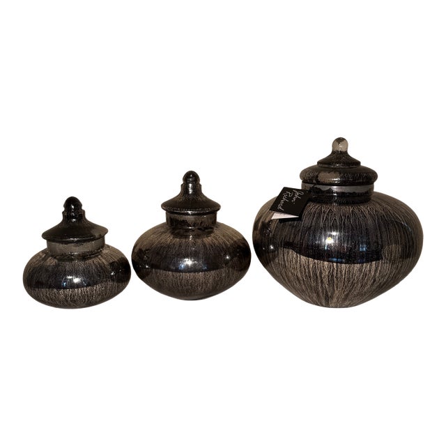 John-Richard Contemporary Metallic Lava Glaze Lidded Jars - Set of 3 For Sale