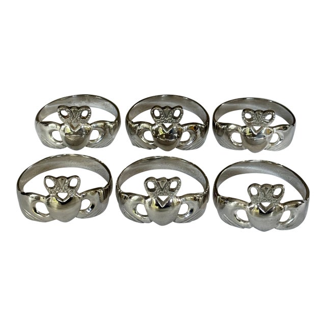 Made in Ireland Vintage Silver Plated Claddagh Motif Napkin Rings - Set of 6 For Sale