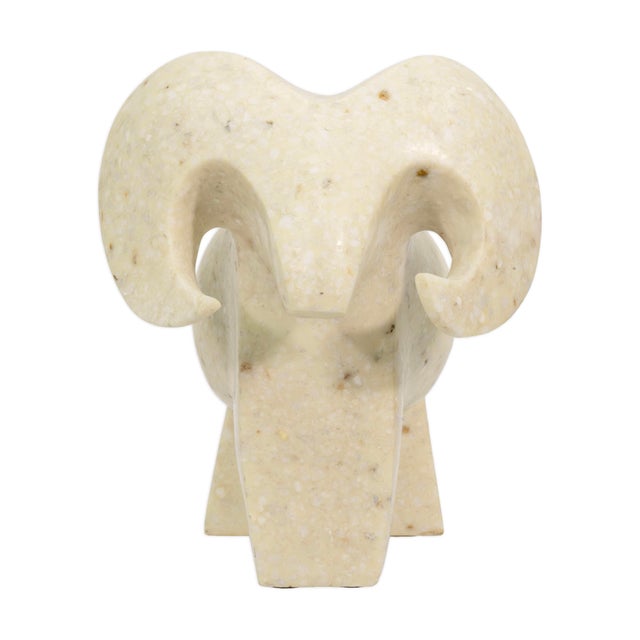 Kuki Pair of 1970s Post Modern White Marble Rams by Masatoyo Kishi Kuki For Sale - Image 4 of 9