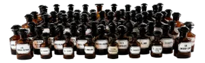 Vintage Amber Pharmacy Bottles, 1960, Set of 67