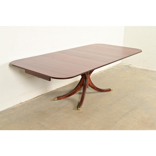 English Baker Furniture Style Georgian Mahogany Pedestal Extension Dining Table, Newly Refinished For Sale - Image 3 of 14