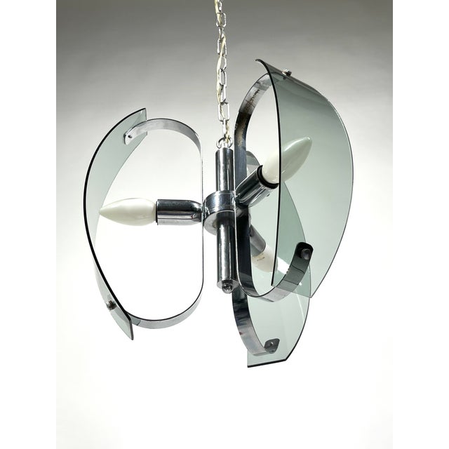 Italian Chrome and Light Blue Glass Ceiling Light, 1970s For Sale - Image 6 of 11