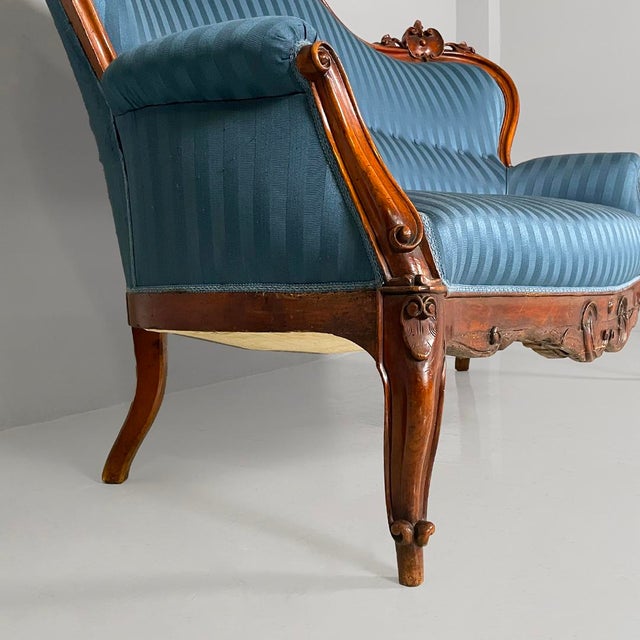 Italian Louis XVI Style Wood and Blue Striped Fabric Sofa, 1930s For Sale - Image 10 of 11
