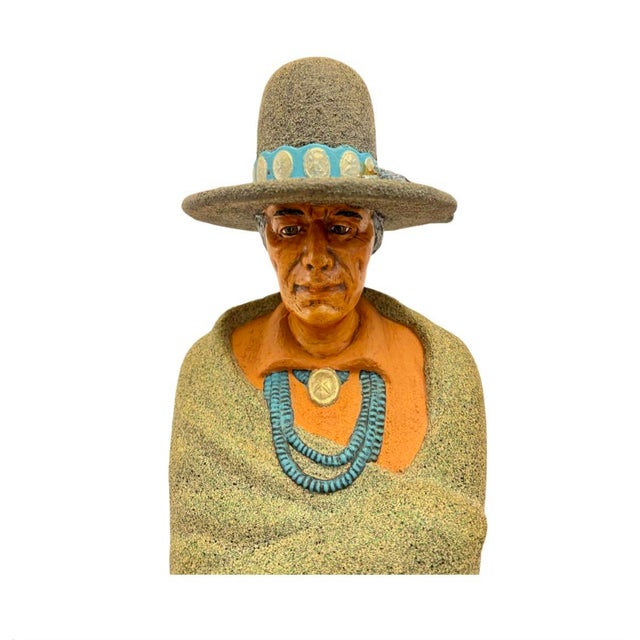 Native American Vintage Large Native American Man & Woman Sand Folk Art Sculptures- a Pair For Sale - Image 3 of 9