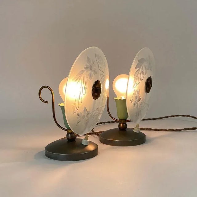 Black Mid-Century Etched Glass Table Lamps, Italy, 1950s, Set of 2 For Sale - Image 8 of 16