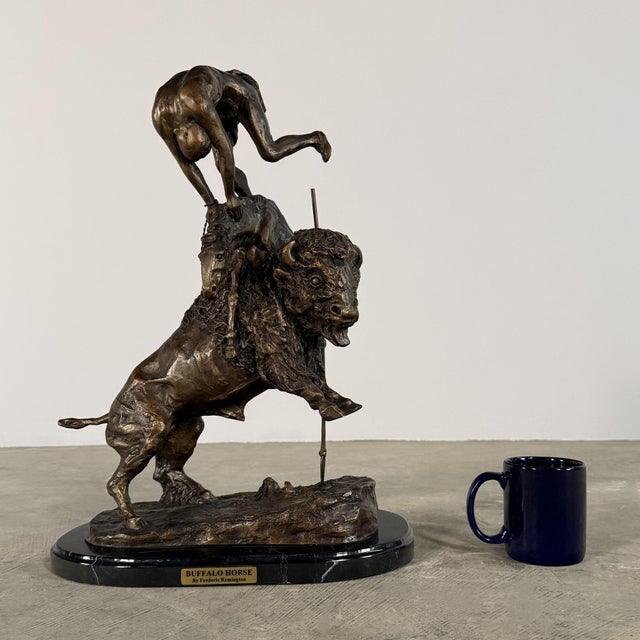 Metal "Buffalo Horse" Signed Bronze Sculpture After Frederic Remington - 22" H For Sale - Image 7 of 13