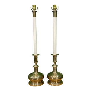 Mid Century Brass Candlestick Table Lamps For Sale