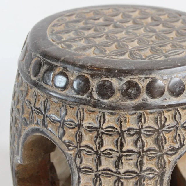 Boho Chic Vintage Slate Black Marble Garden Stool For Sale - Image 3 of 5