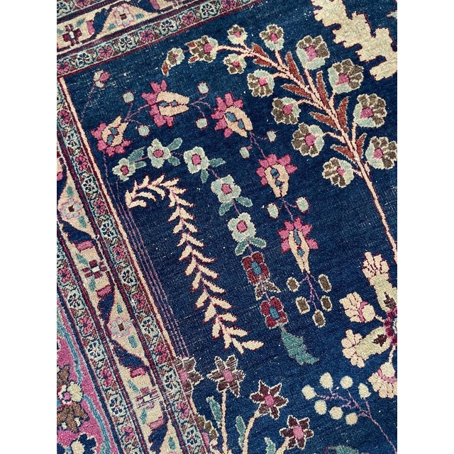 1930s Midnight Indigo TREE OF LIFE Seafoam Almond Rug 8.7 x 11.9 For Sale - Image 14 of 18