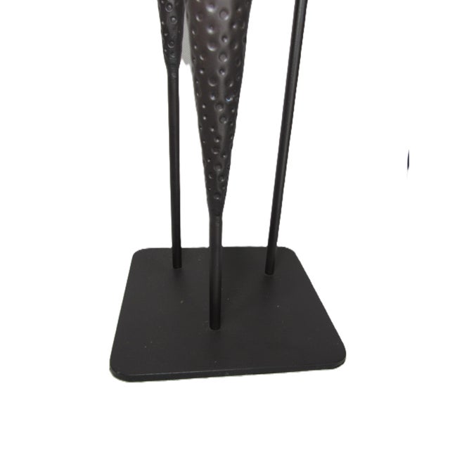 Black Vintage Brutalist Rustic 3 Head Candleabra Hammered Iron 18" For Sale - Image 8 of 12