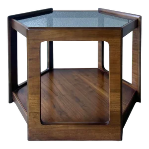 Mid Century Walnut Hexagonal Drum Side Table