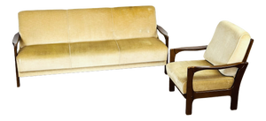 Vintage Scandinavian Velvet Convertible Sofa and Armchair, 1960s, Set of 2