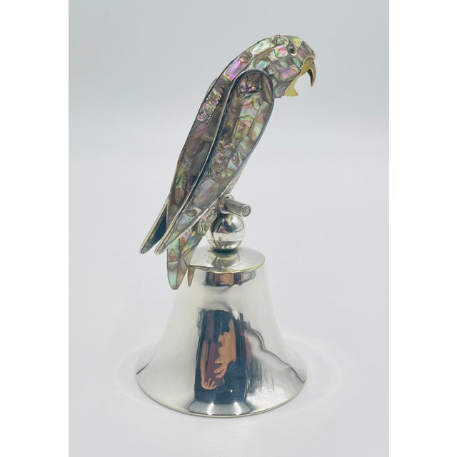 1970s 1970s Mexican Silver Plated & Abalone Parrot Bell in the Style of Emilia Castillo For Sale - Image 5 of 18