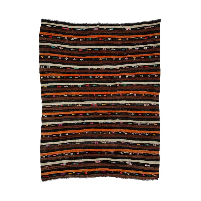 Striped Vintage Goat Hair Kilim Rug- 7′8″ × 10′2″ For Sale