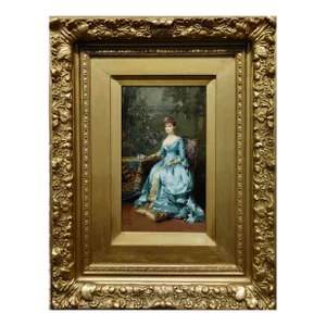 Cesare Auguste Detti -1884 Portrait of an Noblewoman in Blue-Oil Painting
