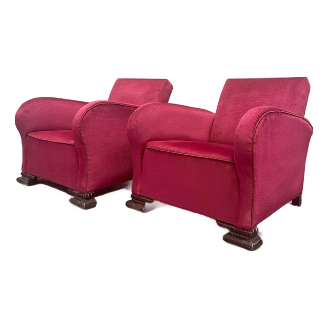 Pair of Scandinavian Art Deco Lounge Chairs, Curved Upholstered Club Chairs, 1930s For Sale