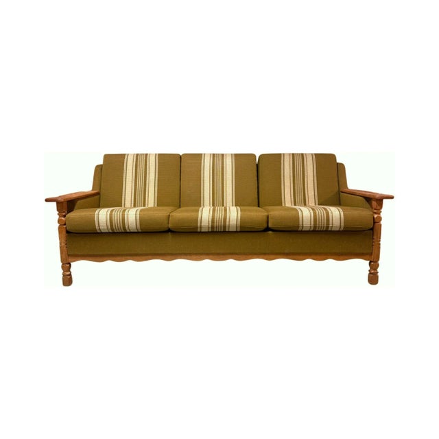 Mid-Century Modern Henning Kjærnulf Carved Oak Sofa Set, Wool, 1960s, Attributed For Sale - Image 3 of 12