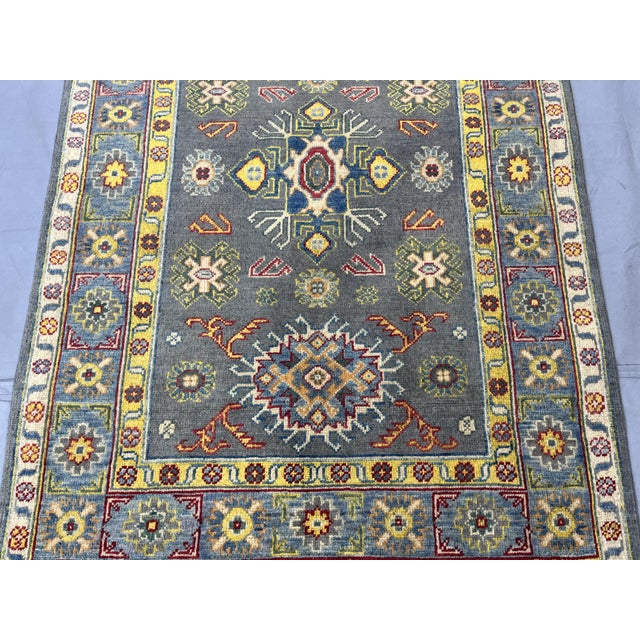 Gray Kazak Wool Rug With Colorful Tribal Motifs, 3'4" X 4'9" For Sale - Image 4 of 13