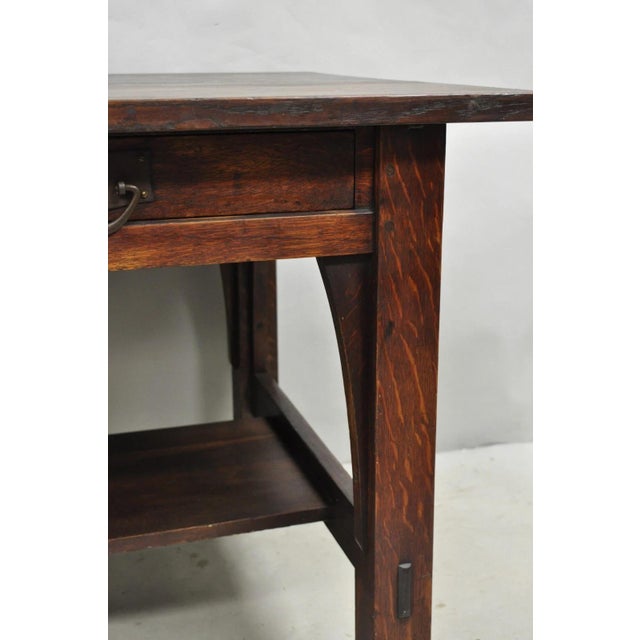Wood Antique Gustav Stickley Arts & Crafts Mission Oak Two Drawer Library Table Desk For Sale - Image 7 of 18