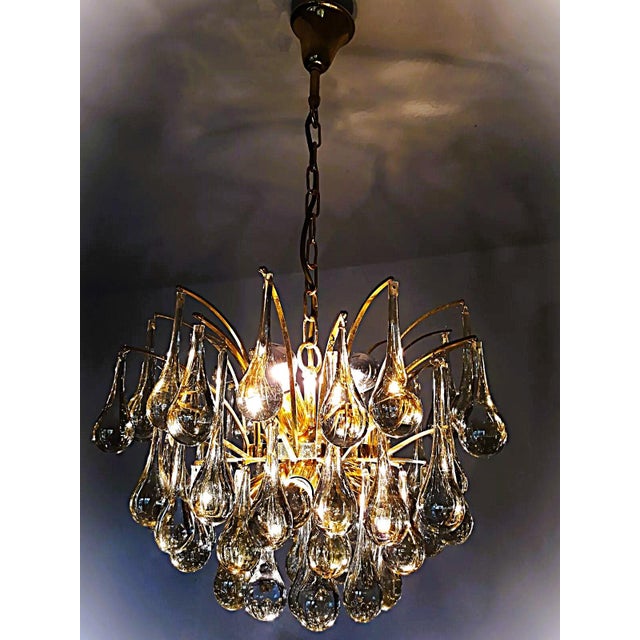 Gold Brass Chandelier with Glass Drops by Christoph Palme, 1970s For Sale - Image 8 of 9