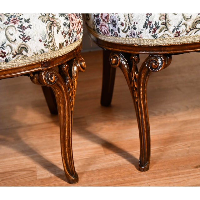 Wood 1930s Pair of French Mahogany Spring-Seat Living Room Side Fireplace Chairs For Sale - Image 7 of 11