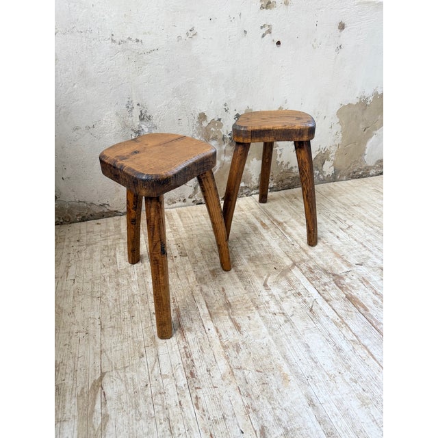 Wood Vintage Oak Stools by Henri Bataille, 1950s, Set of 2 For Sale - Image 7 of 18