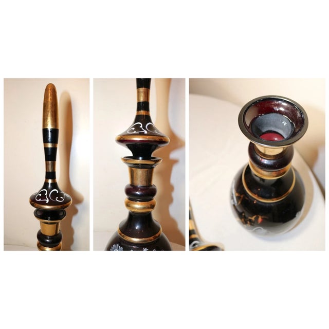 1960s Huge Vintage Black Amethyst Enameled Mary Gregory Glass Liquor Decanter Bottle For Sale - Image 5 of 12